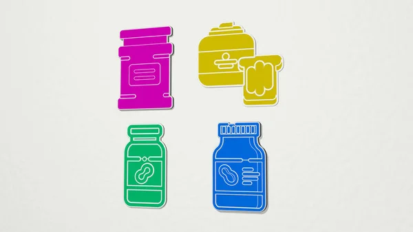 Manteiga Amendoim Conjunto Colorido Ícones Ilustração — Fotografia de Stock