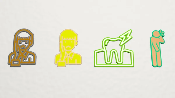 Zahnschmerzen Symbole Set Illustration Für Zahnpflege Und Pflege — Stockfoto