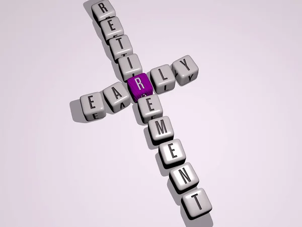 early retirement crossword by cubic dice letters - 3D illustration for morning and beautiful