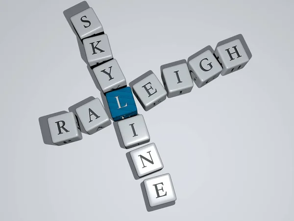 用三次骰子字母拼写的Raleπskyline纵横字谜 Carolina和North的3D图解 — 图库照片