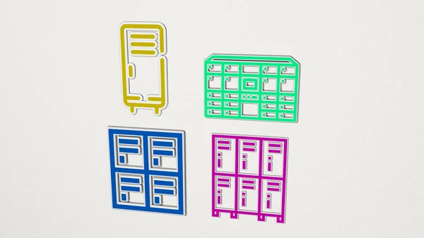 Locker Conjunto Colorido Ícones Ilustração Para Quarto Fundo — Fotografia de Stock