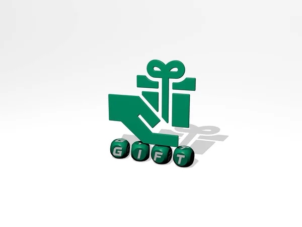 Geschenk Symbol Über Kubischen Buchstaben Illustration Für Hintergrund Und Weihnachten — Stockfoto
