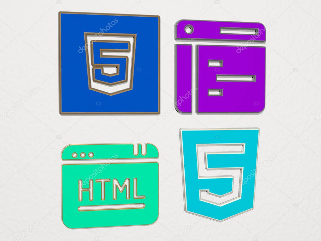 HTML 4 icons set - 3D illustration for code and computer