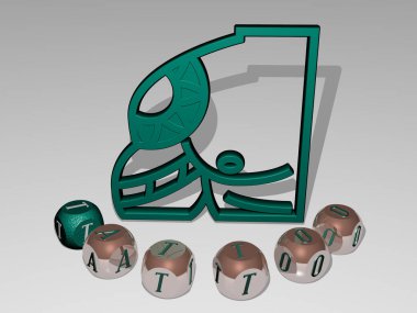 3B simge etrafında kübik harflerin TATTOO yuvarlak metni - tasarım ve sanat için 3D illüstrasyon