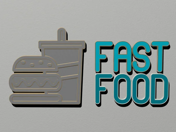 Fast Food Ikon Och Text Väggen Illustration För Bakgrund Och — Stockfoto