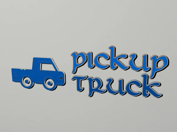 Pickup Truck Ikon Och Text Väggen Illustration För Bil Och — Stockfoto