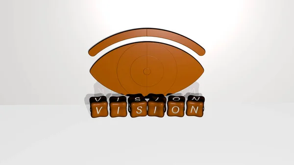 Immagine Grafica Visione Verticale Con Testo Costruito Lettere Cubiche Metalliche — Foto Stock