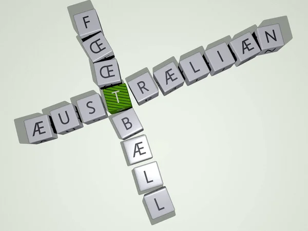 AUSTRALIAN FOOTBALL crossword by cubic dice letters, 3D illustration for background and blue