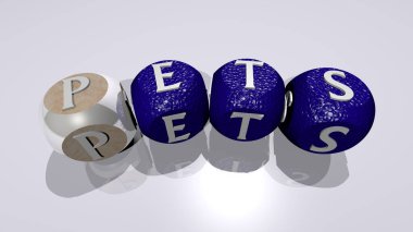 Ayna zemininde kübik harflerle sıralanmış evcil hayvan bulmacaları, hayvan ve köpek için kavram ve sunum