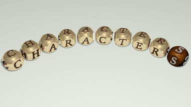 karikatür ve arkaplan için 3D illüstrasyon, küp zar harflerinin eğimli metni