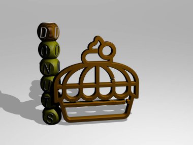 donutlar 3D simge ve zar harfi metni, arkaplan ve fırın için 3D illüstrasyon