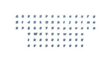 Her iki taraftaki perspektifler ve ışıklandırma eşleşen üç boyutlu resimlerle tam bir İngiliz alfabesi seti kelime kombinasyonları için beyaz bir arkaplan üzerine yerleştirildi