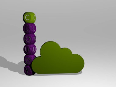 bulutlu 3B simge ve zar harfi metin, gökyüzü ve mavi için 3D illüstrasyon