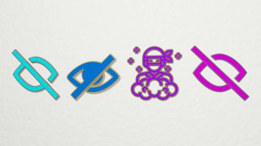 Görünmez 4 simge seti, arkaplan ve beyaz için 3B illüstrasyon