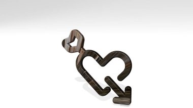 Love heart Arrow 3B simgesi zeminde duruyor, arkaplan ve tasarım için 3D illüstrasyon