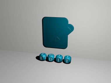 Duvardaki 3 boyutlu simgeyi ve yerdeki küp alfabelerin metinlerini düzenle, Kolayca ve izole edilmiş 3D illüstrasyon