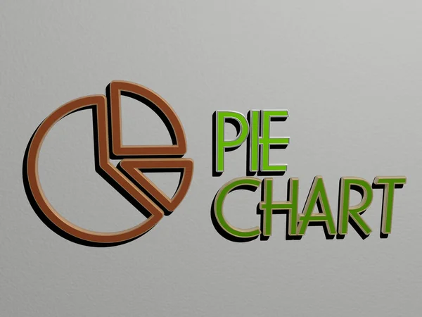Pie Chart图标和墙上的文字 背景和蛋糕的3D插图 — 图库照片