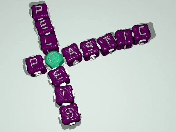 plastic pellets crossword of colorful cubic letters, 3D illustration for background and white