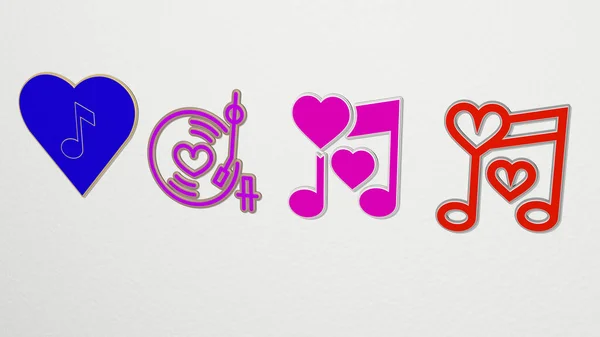 Romantische Musik Icons Set Illustration — Stockfoto