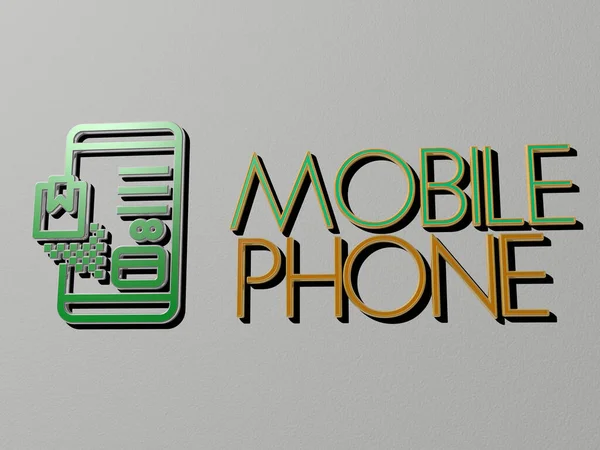 Representação Telefone Móvel Com Ícone Parede Texto Dispostos Por Letras — Fotografia de Stock