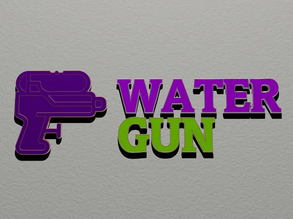 Illustration Water Gun Graphics Text Made Metallic Dice Letters Related — Stock Photo, Image