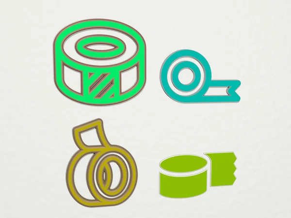 Adhesive Tape Iconen Set Illustratie — Stockfoto