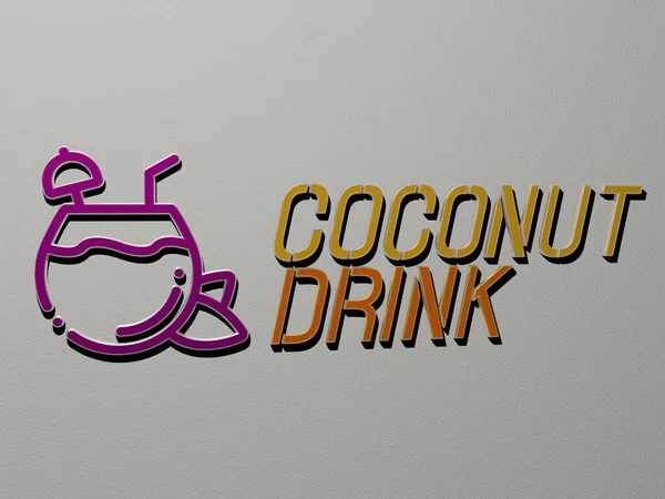 Ilustração Gráficos Bebida Coco Texto Feito Por Cartas Dados Metálicos — Fotografia de Stock
