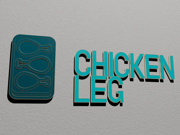 Representation Chicken Leg Icon Wall Text Arranged Metallic Cubic Letters — Stock Photo, Image