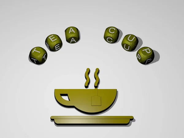Tea Cup Icoon Omgeven Door Tekst Van Individuele Letters Illustratie — Stockfoto