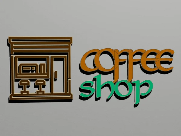 Graphical Image Coffee Shop Vertically Text Built Metallic Cubic Letters — Stock Photo, Image