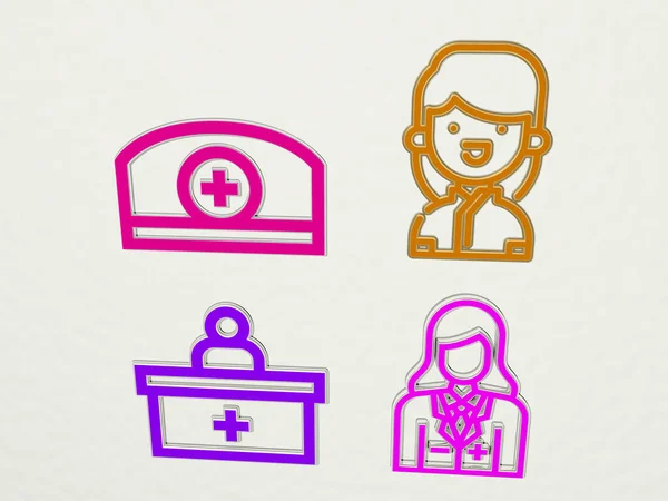 PHARMACIST 4 icons set, 3D illustration for pharmacy and medicine