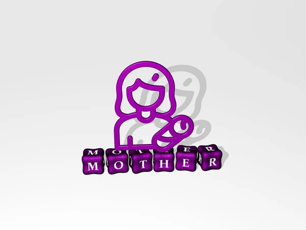 Mother Icon Cubic Text Illustration Child Family — Stock Photo, Image