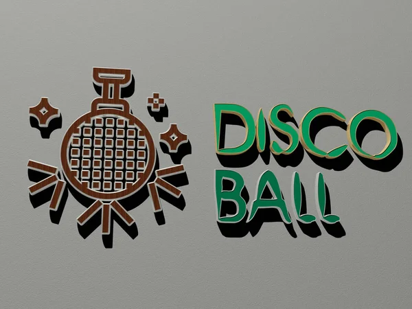 Ikona Kulki Disco Tekst Ścianie Ilustracja Tła Abstrakcji — Zdjęcie stockowe
