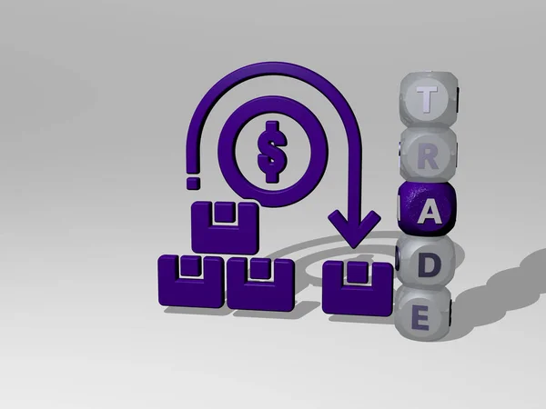 trade 3D icon beside the vertical text of individual letters, 3D illustration for business and background