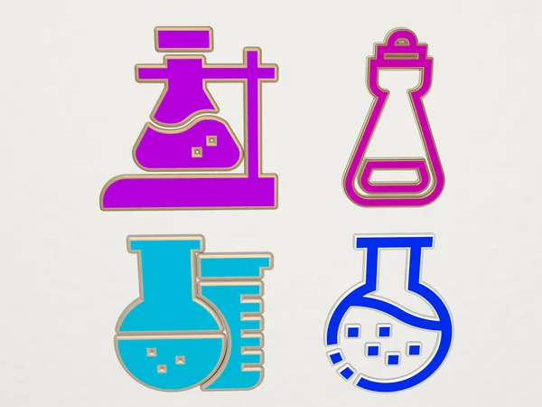 Conjunto Ícones Flask Ilustração Para Química Química — Fotografia de Stock