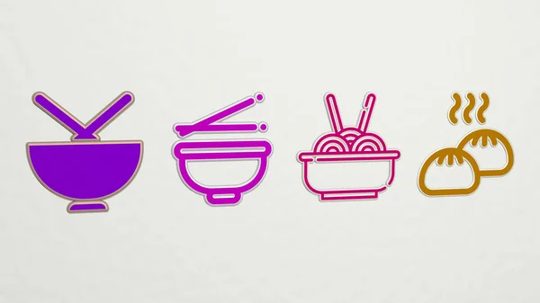 Juego Iconos Chinese Food Ilustración —  Fotos de Stock