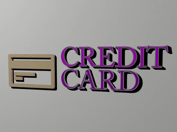 Credit Card图标和墙上文字 商业和银行3D插图 — 图库照片