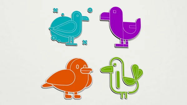 Цветной Набор Иконок Seagull Трехмерная Иллюстрация Птицы Синего Цвета — стоковое фото