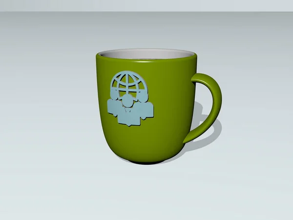 Illustration Des Global Symbols Auf Einer Kaffeetasse Auf Weißem Hintergrund — Stockfoto