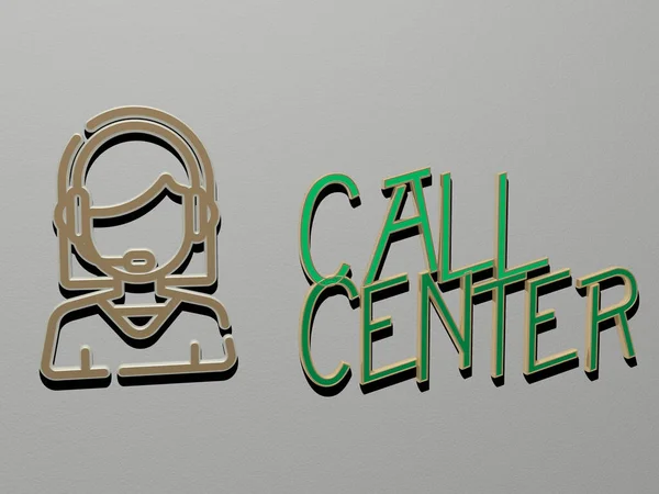 コールセンターのアイコンと壁のテキスト 電話やビジネスのための3Dイラスト — ストック写真