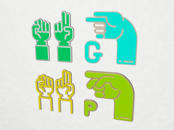 Conjunto Ícones Sign Language Ilustração — Fotografia de Stock