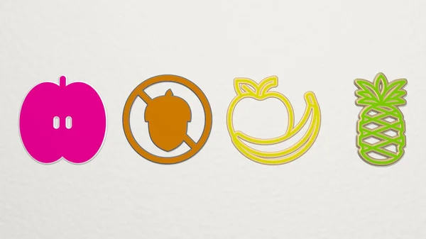 fruit 4 icons set, 3D illustration for background and food