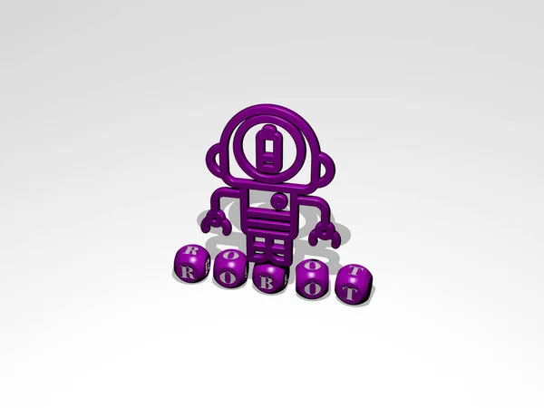 Ícone Robot Sobre Letras Cúbicas Ilustração Para Artificial Fundo — Fotografia de Stock
