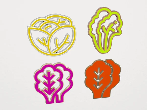 Set Iconos Lettuce Ilustración Para Alimentos Fondo — Foto de Stock