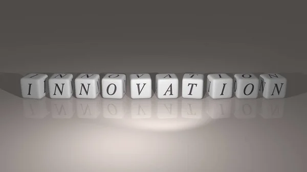 Inovação Alfabética Organizada Por Letras Cúbicas Piso Espelhado Significado Conceito — Fotografia de Stock
