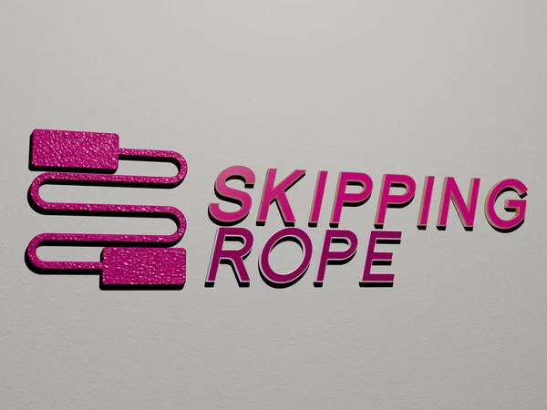 Skipping Rope Icono Texto Pared Ilustración Para Fitness Fondo — Foto de Stock