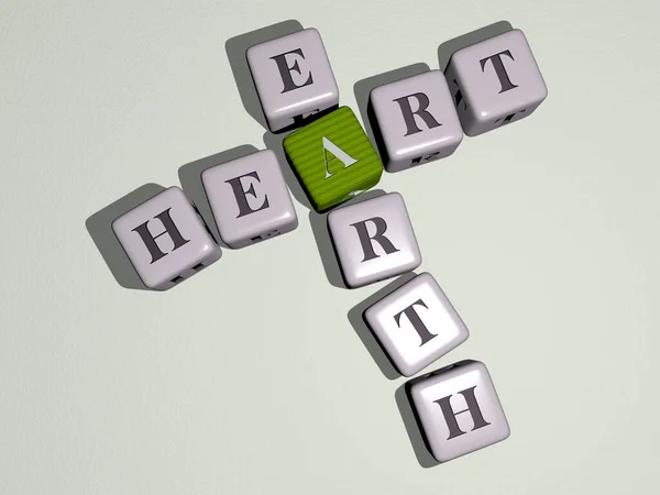 heart earth crossword by cubic dice letters, 3D illustration for background and love