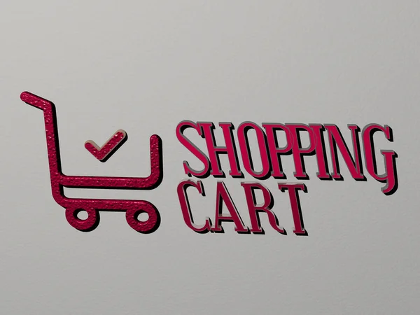 Shopping Cart Ikona Tekst Ścianie Ilustracja Tła Biznesu — Zdjęcie stockowe