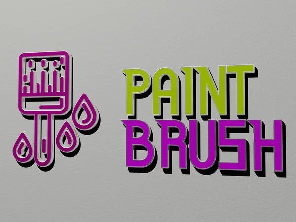 立体表現 絵画材料の通販 通信販売 ならPaint Brush鏡面上の金属立方文字が配置された壁やテキストにアイコンが描かれたブラシ — ストック写真