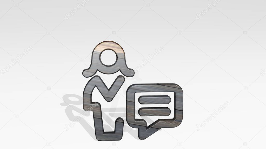 SINGLE WOMAN ACTIONS CHAT 3D icon standing on the floor, 3D illustration for background and isolated